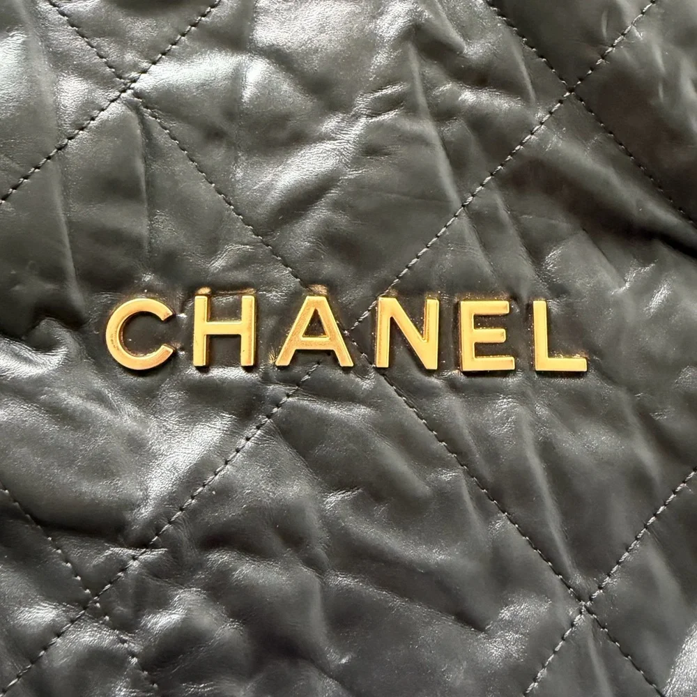 Black Quilted Shoulder Bag with Gold Accents - Picture 3 of 9